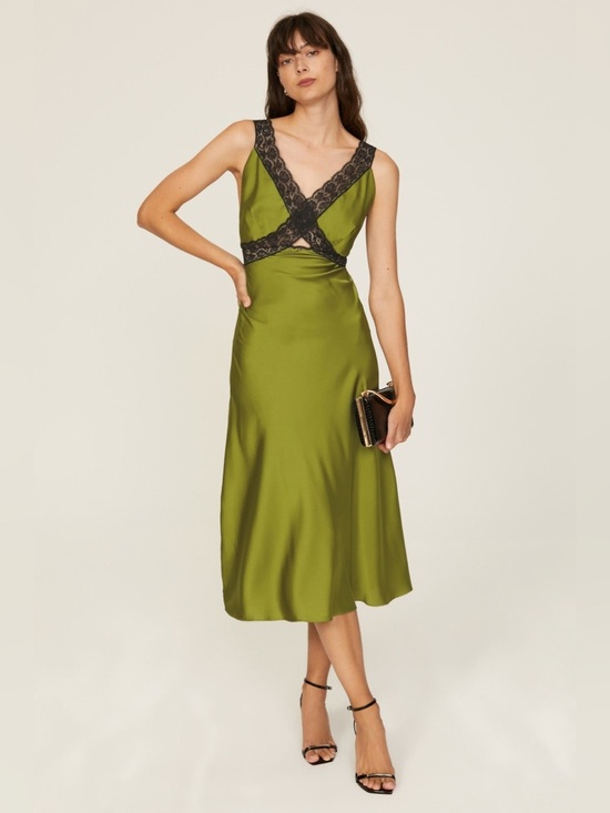 Anthropologie Dresses & Skirts - Anthropologie green slip dress with black lace size large